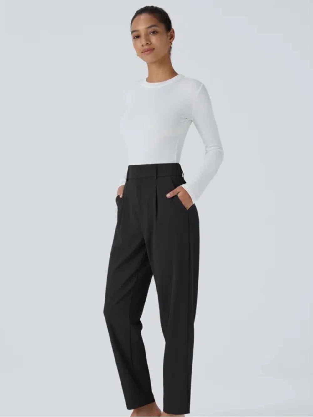 Halara High-Rise Tapered Black Dress Pants for Women Casual Effortless L Petite
